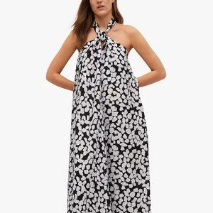 Mango Milan Petal Print Maxi Dress, Black/White
